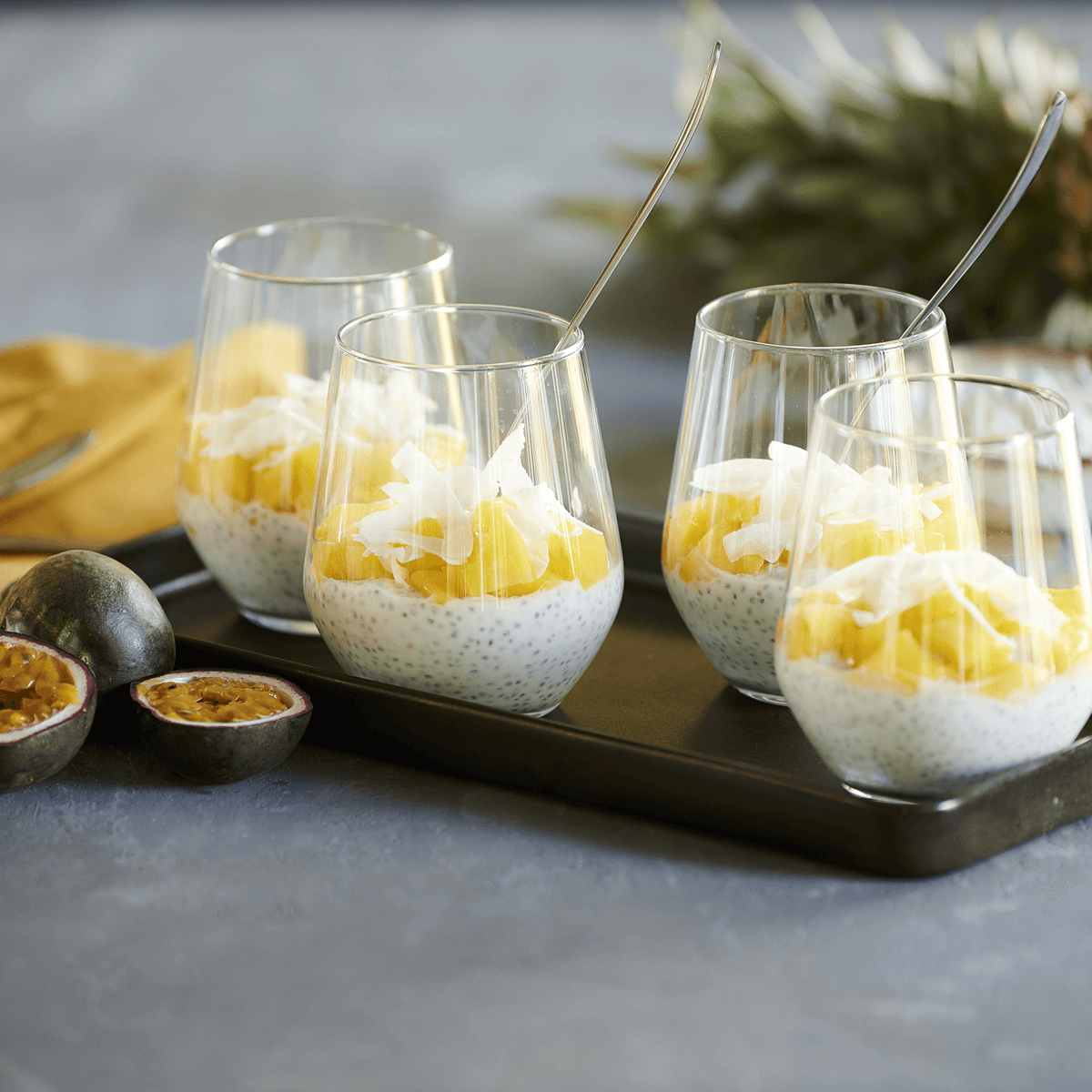 Chia Pudding with Mango, Passionfruit and Coconut - Emborg 