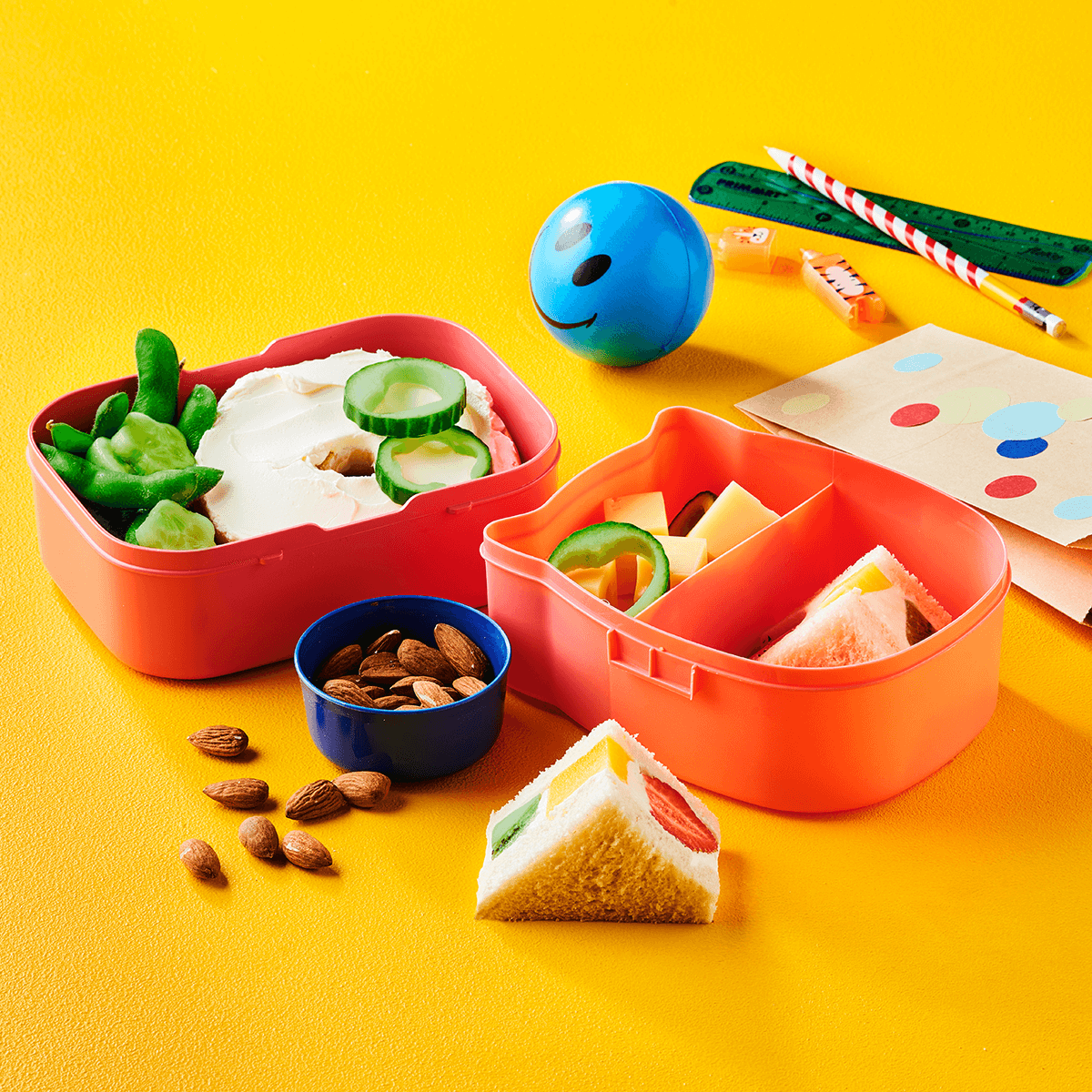 Lunch Box with Cream Cheese Bagel, Japanese Fruit Sandwich and Pesto Swirls - Emborg Philippines