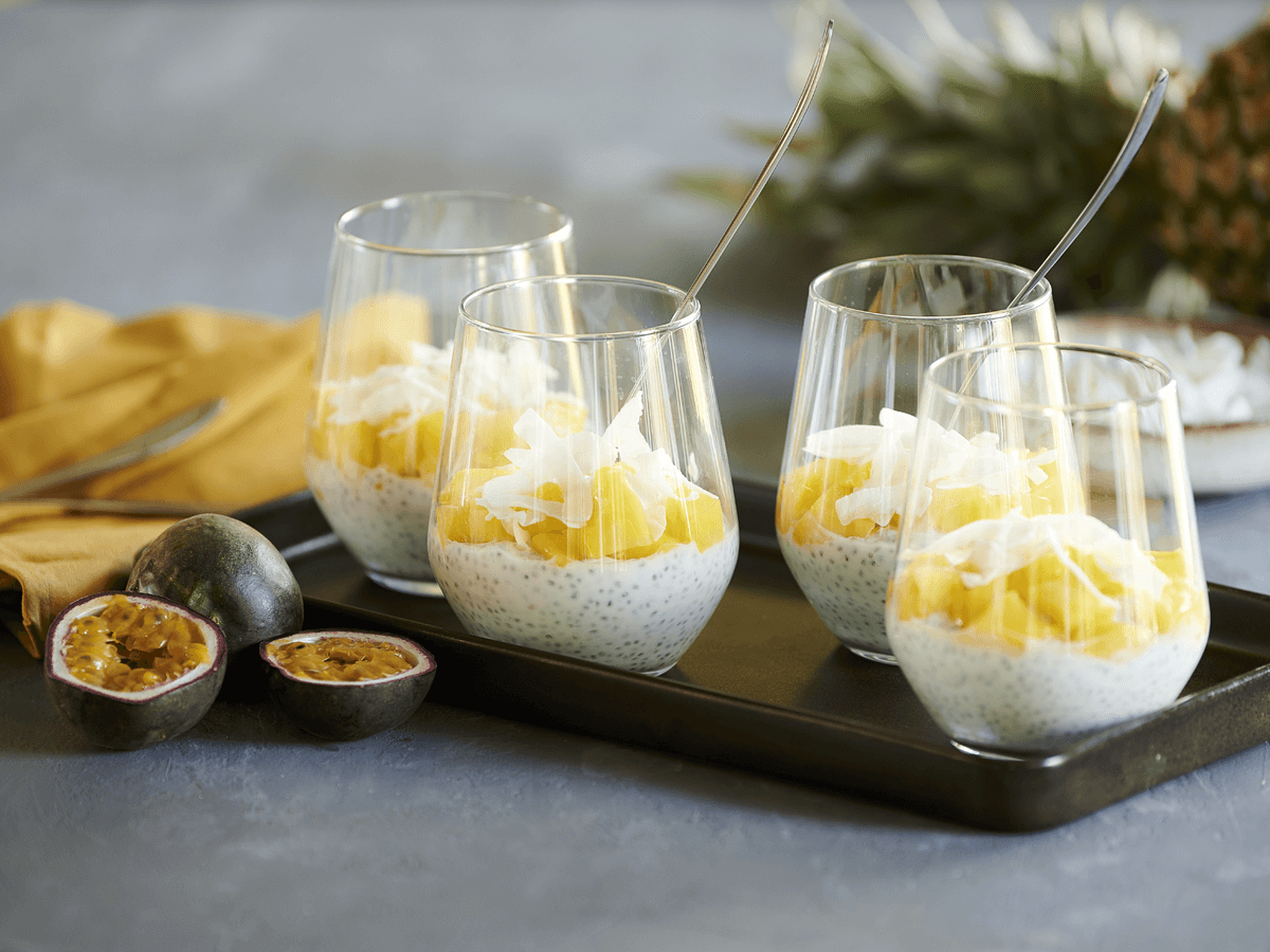 Chia Pudding with Mango, Passionfruit and Coconut - Emborg 