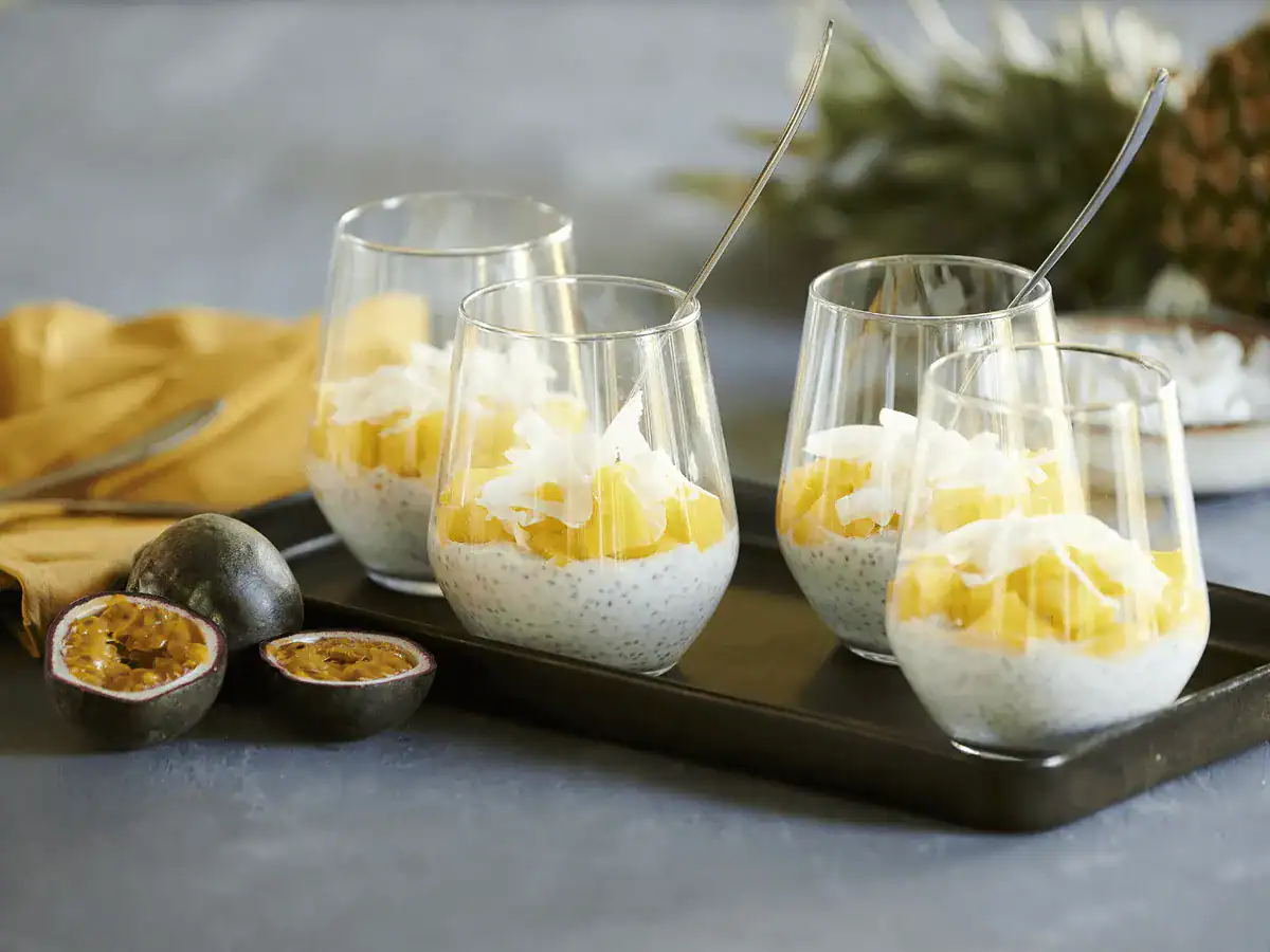 Chia Pudding with Mango, Passionfruit and Coconut - Emborg Malaysia