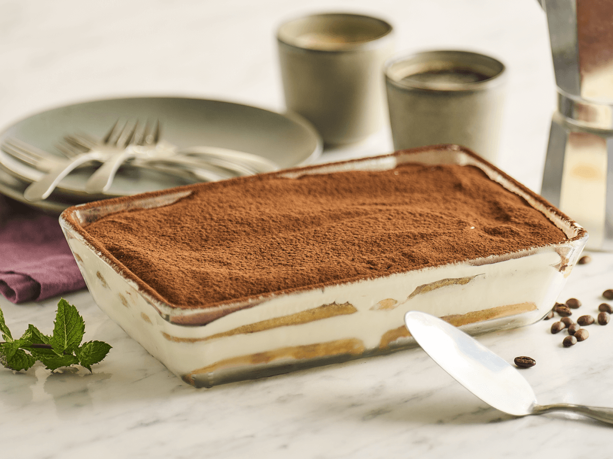 Traditional Tiramisu with Coffee and Sweet Wine