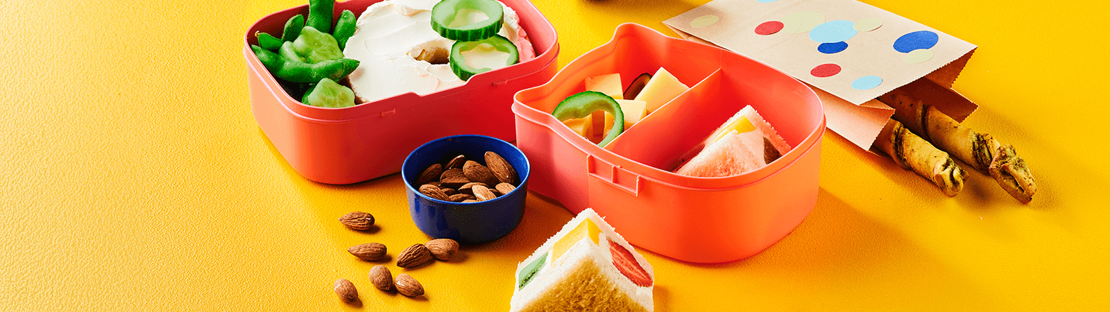 Lunch Box with Cream Cheese Bagel, Japanese Fruit Sandwich and Pesto Swirls - Emborg Philippines