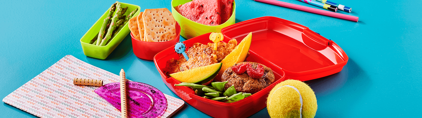 Lunch Box with Veggie Fritters, Raspberry Muffin and Snacks - Emborg New Zealand