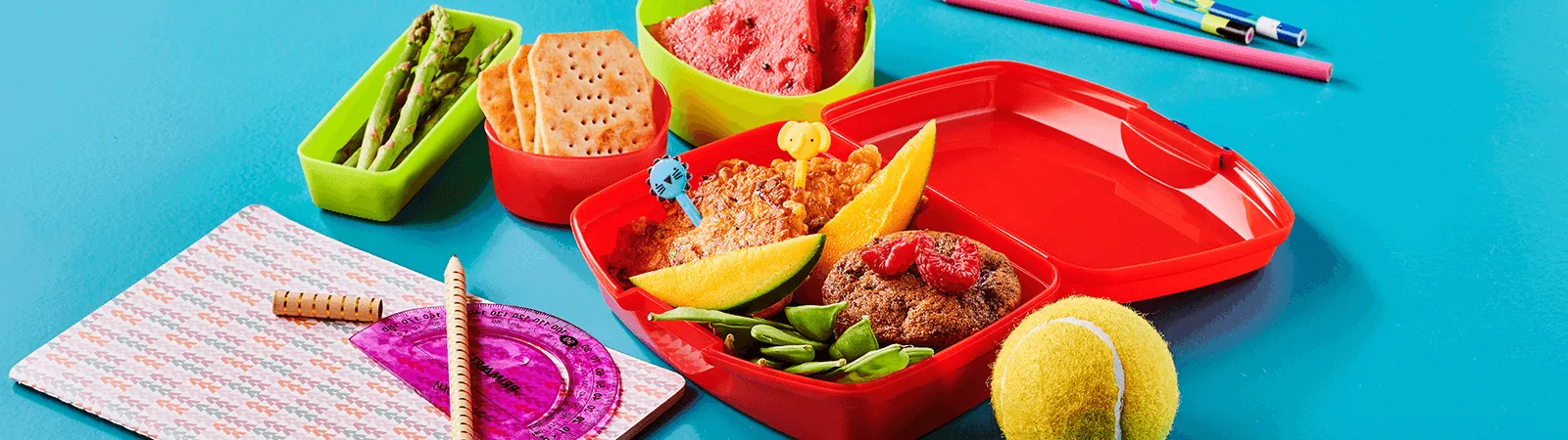 Lunch Box with Veggie Fritters, Raspberry Muffin and Snacks - Emborg Malaysia