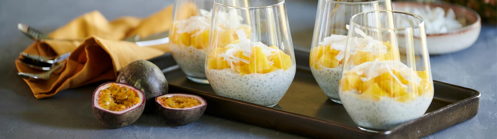 Chia Pudding with Mango, Passionfruit and Coconut - Emborg 