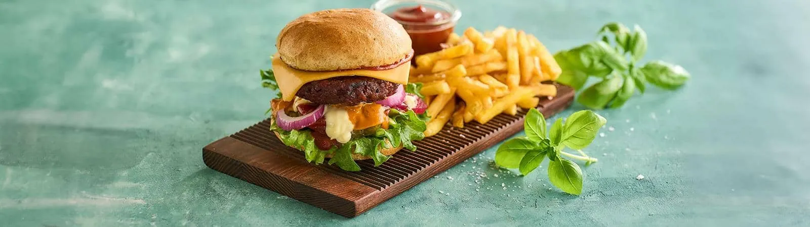 Juicy Vegan Burger with Fries - Emborg Philippines