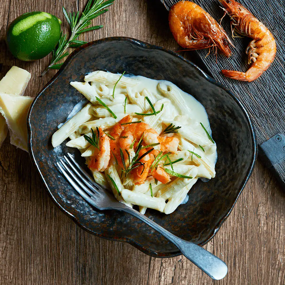 Grilled Prawns with Pasta Penne - Emborg Singapore