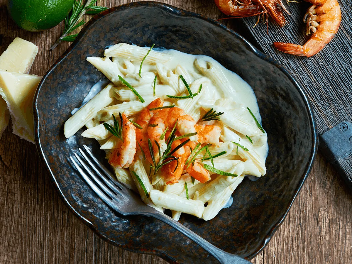 Grilled Prawns with Pasta Penne - Emborg Singapore