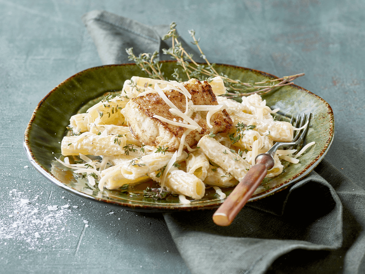 Pan Fried Fish with Pasta - Emborg