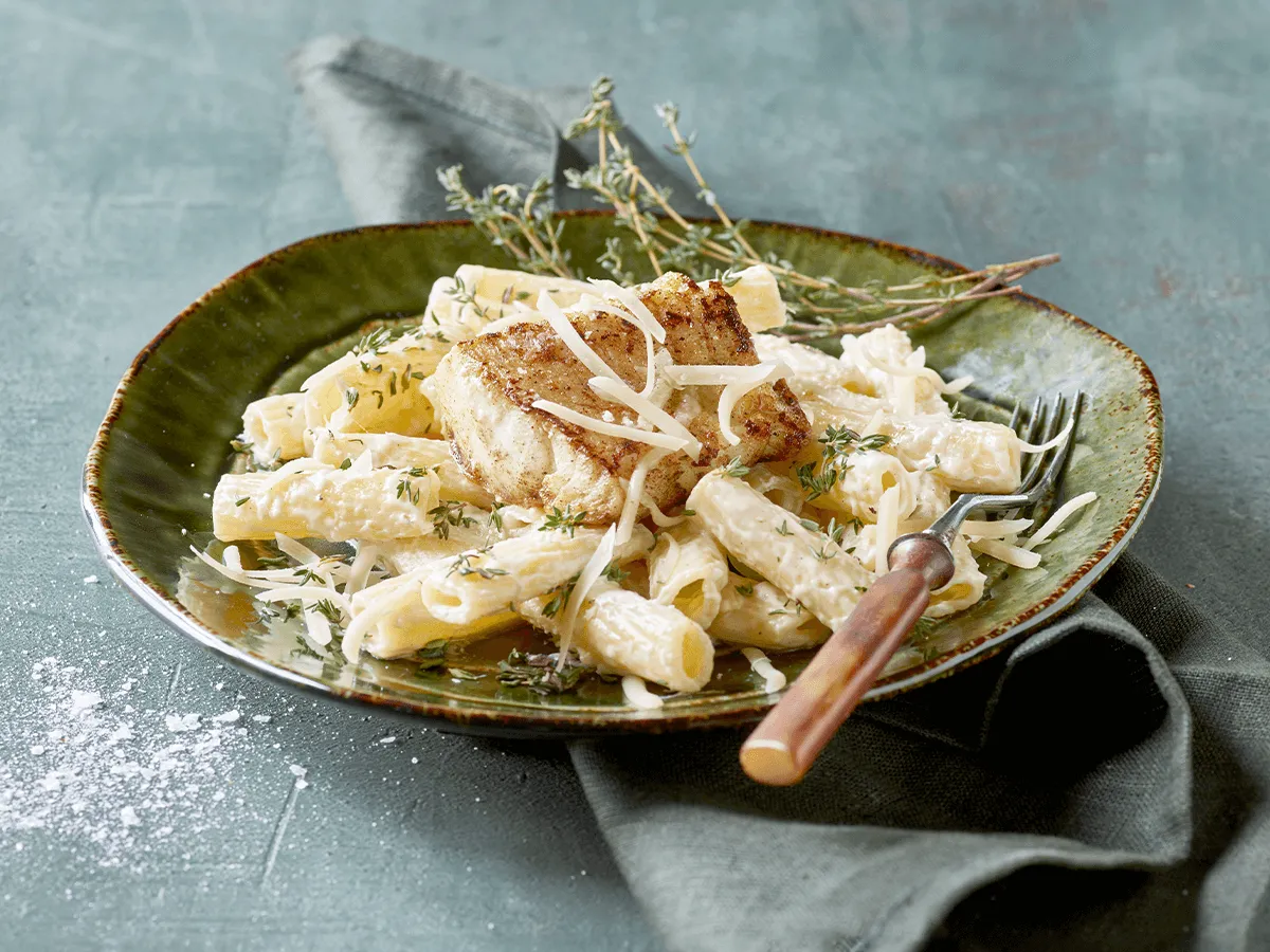 Pan Fried Fish with Pasta - Emborg Singapore