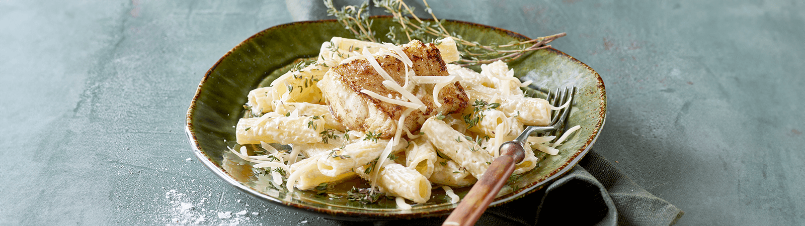 Pan Fried Fish with Pasta - Emborg