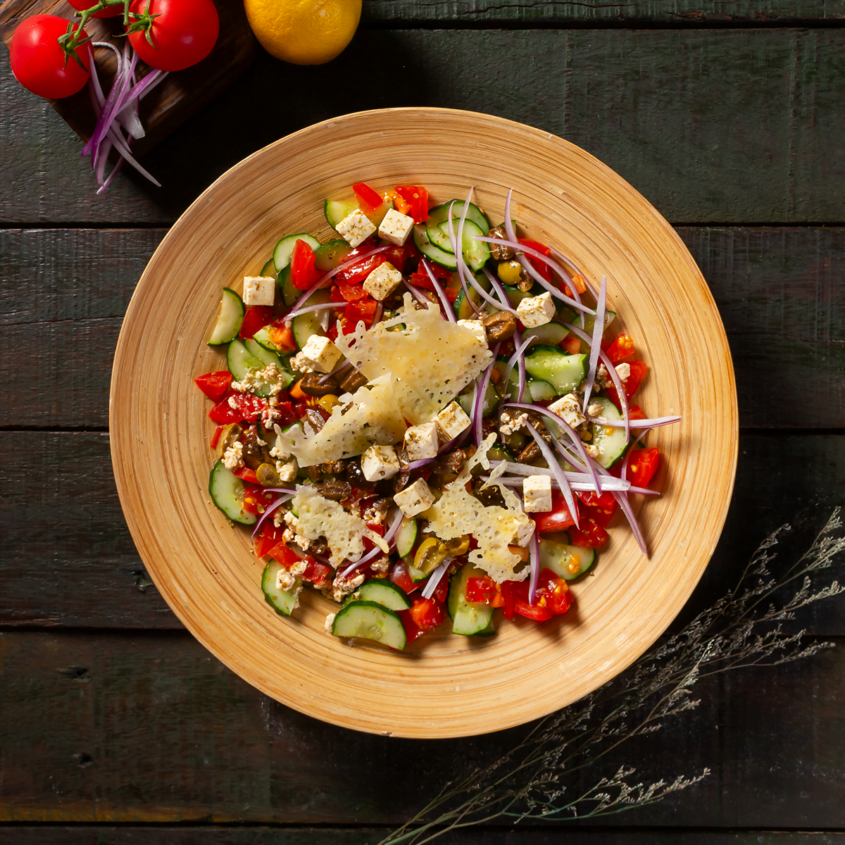 Greek Salad with Cheese Crisps