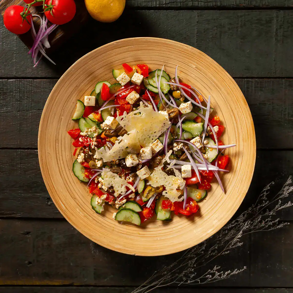 Greek Salad with Cheese Crisps - Emborg 