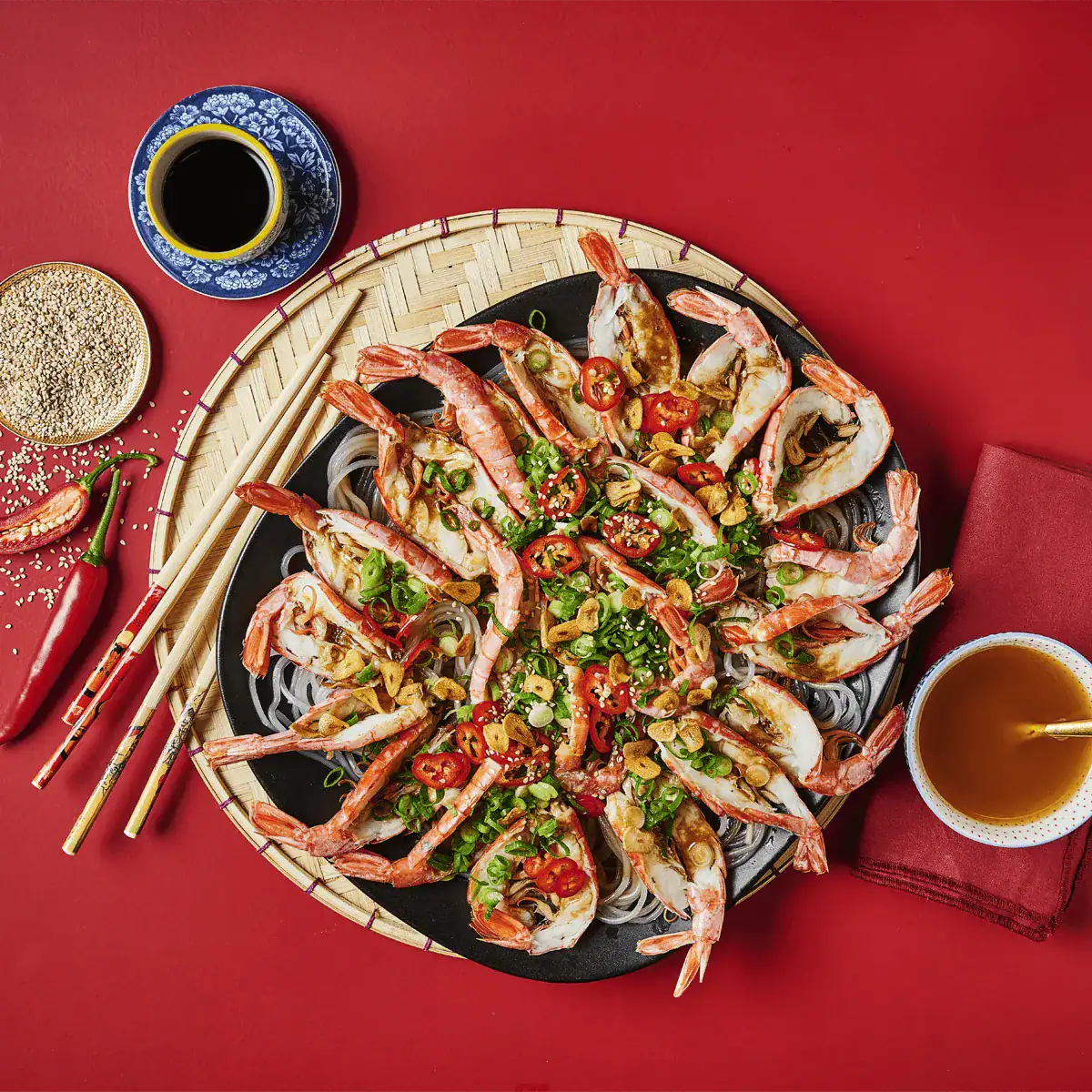 Garlic Butter Prawns with Glass Noodles - Emborg