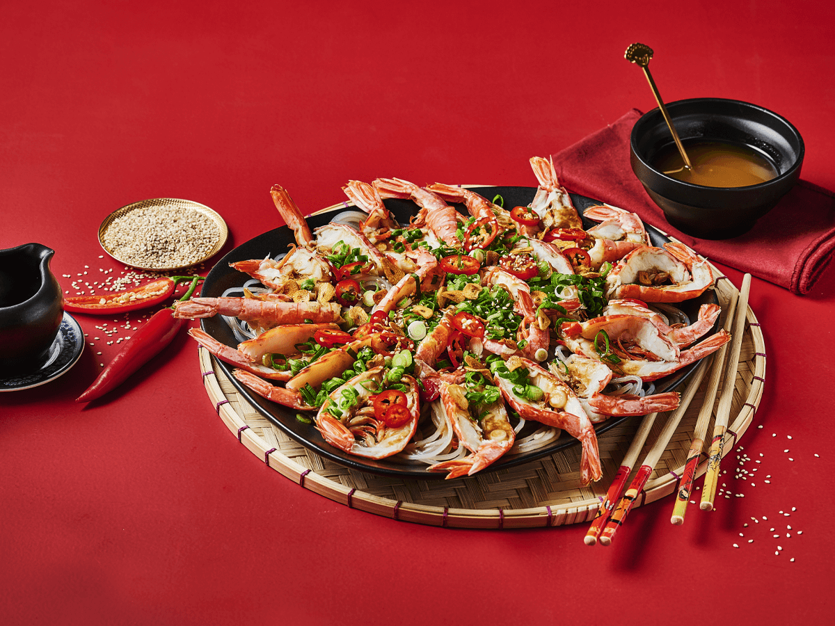 Garlic Butter Prawns with Glass Noodles - Emborg Philippines