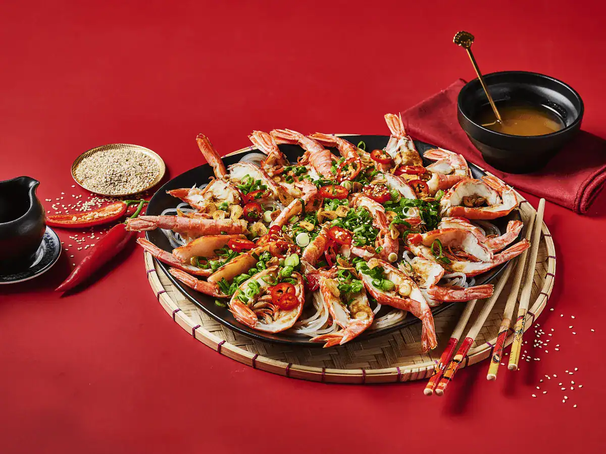 Garlic Butter Prawns with Glass Noodles - Emborg