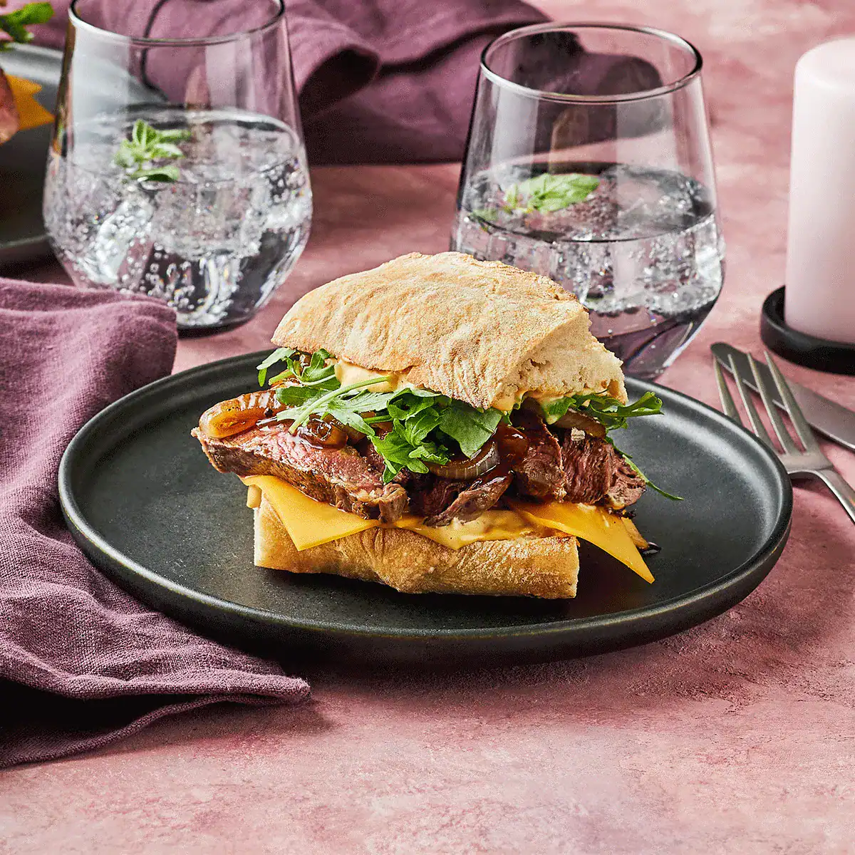 Beef Tenderloin Steak Sandwich with Glazed Onions - Emborg New Zealand