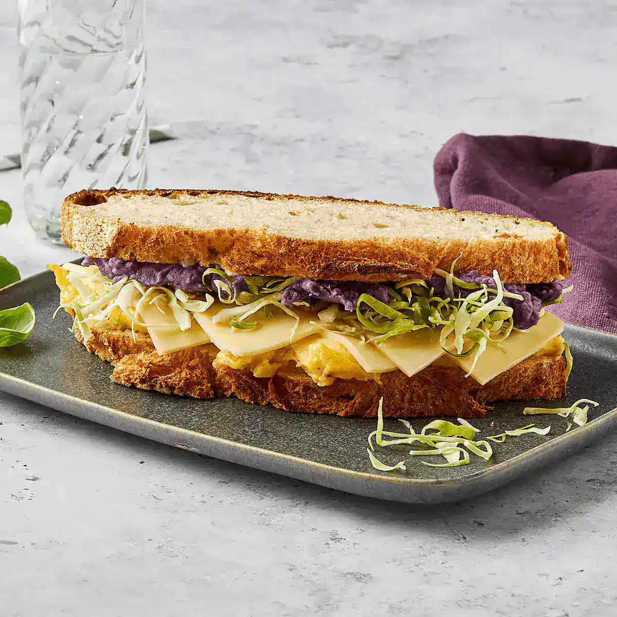 Purple Sweet Potato, Egg & Cheese Sandwich - Emborg Singapore