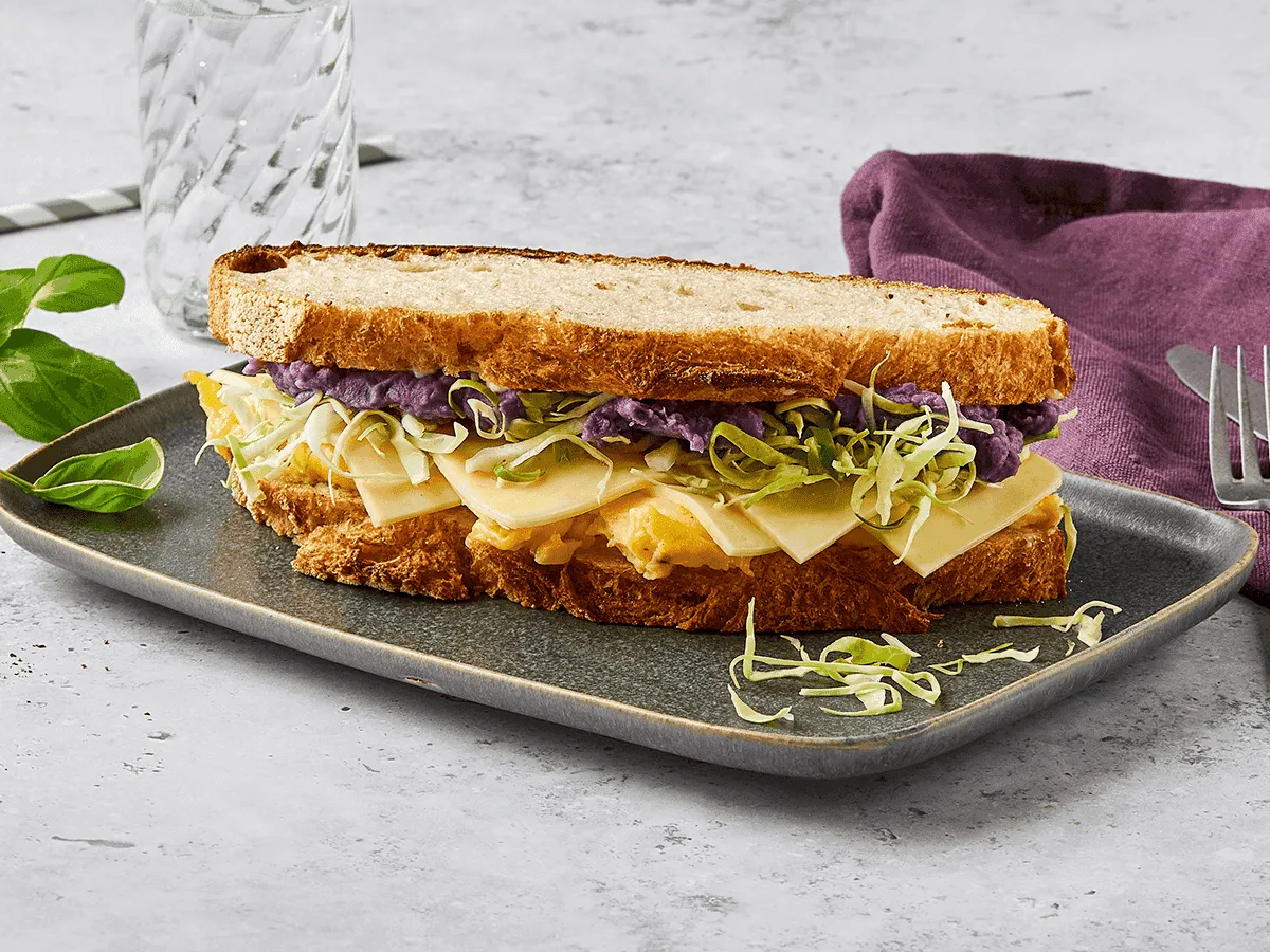Purple Sweet Potato, Egg &amp; Cheese Sandwich - Emborg Singapore