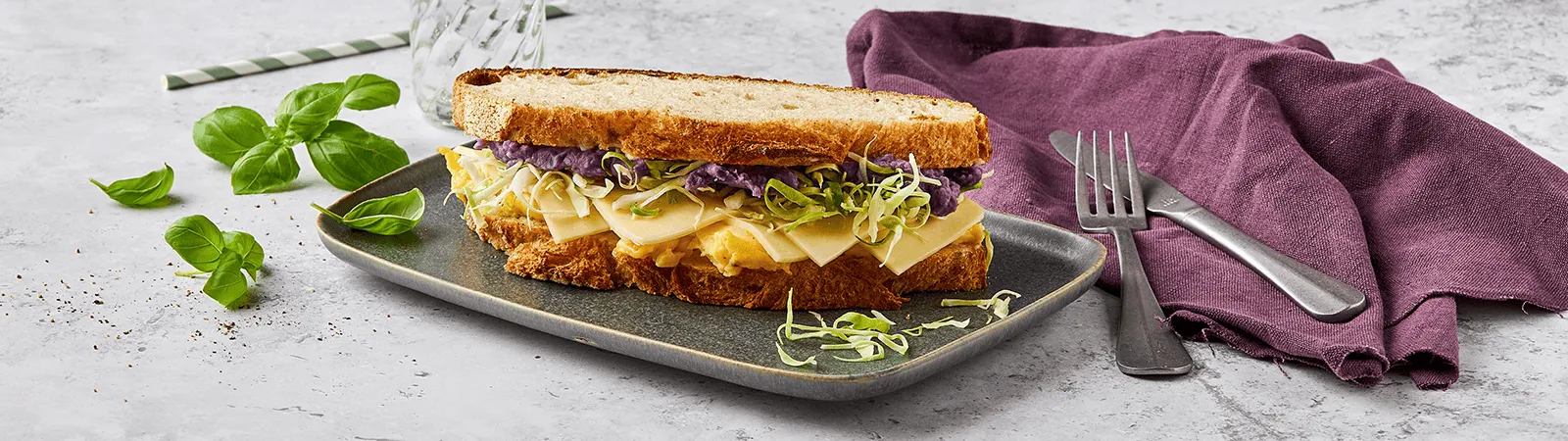 Purple Sweet Potato, Egg &amp; Cheese Sandwich - Emborg Singapore