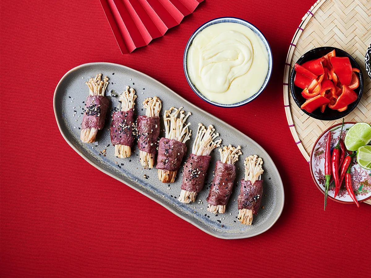 BBQ Enoki Beef Rolls &amp; Cheese Dip - Emborg Malaysia
