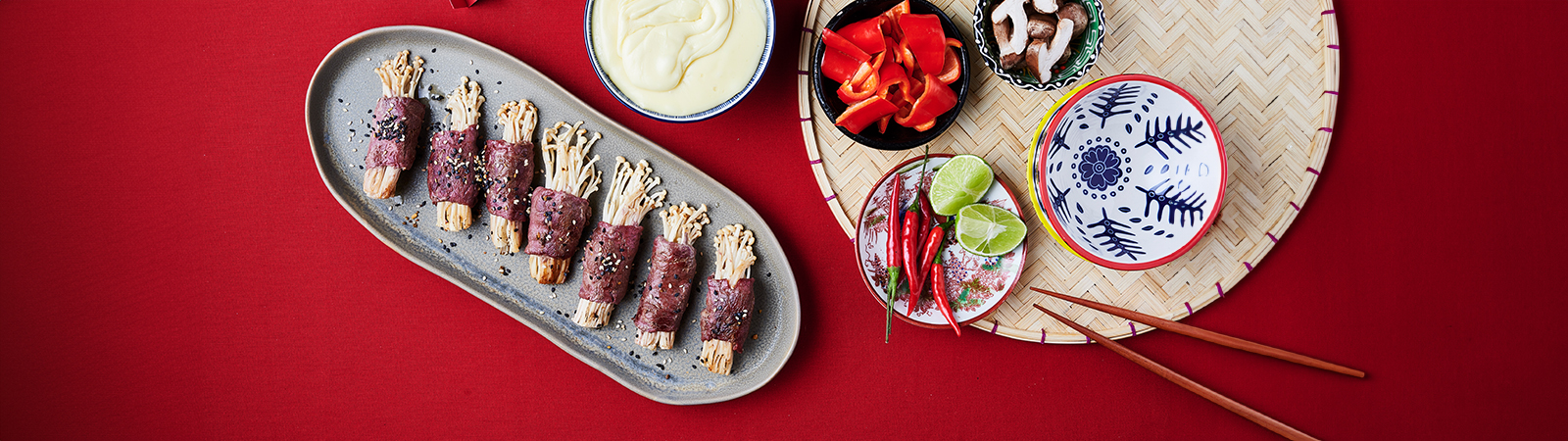 BBQ Enoki Beef Rolls & Cheese Dip - Emborg