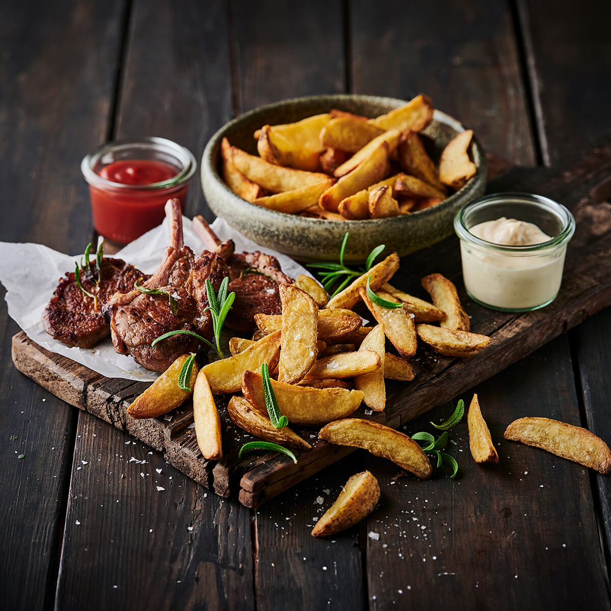 Grilled Lamb Chops with Crispy Potato Wedges - Emborg