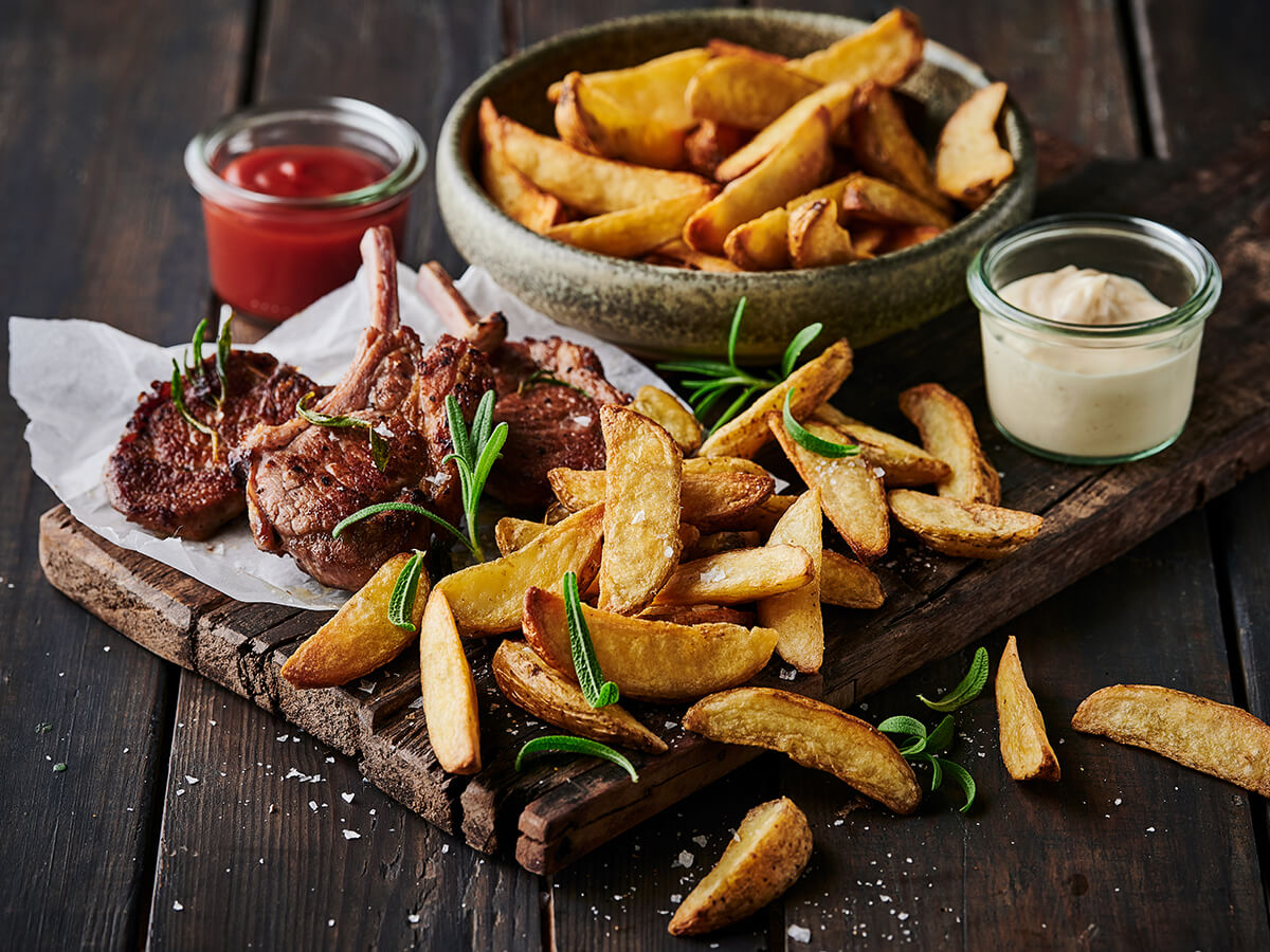 Grilled Lamb Chops with Crispy Potato Wedges - Emborg