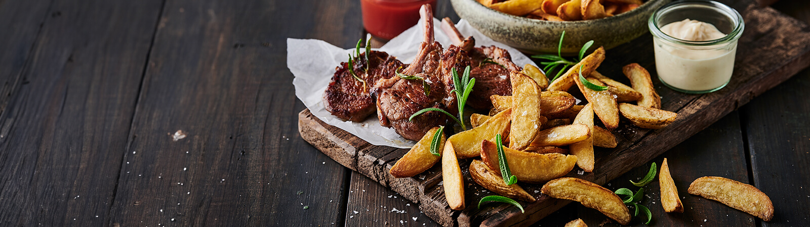Grilled Lamb Chops with Crispy Potato Wedges - Emborg