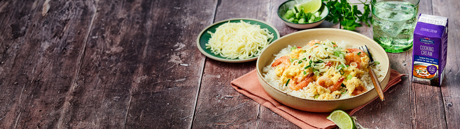 Cheesy Scrambled Eggs with Prawns on Rice - Emborg Malaysia