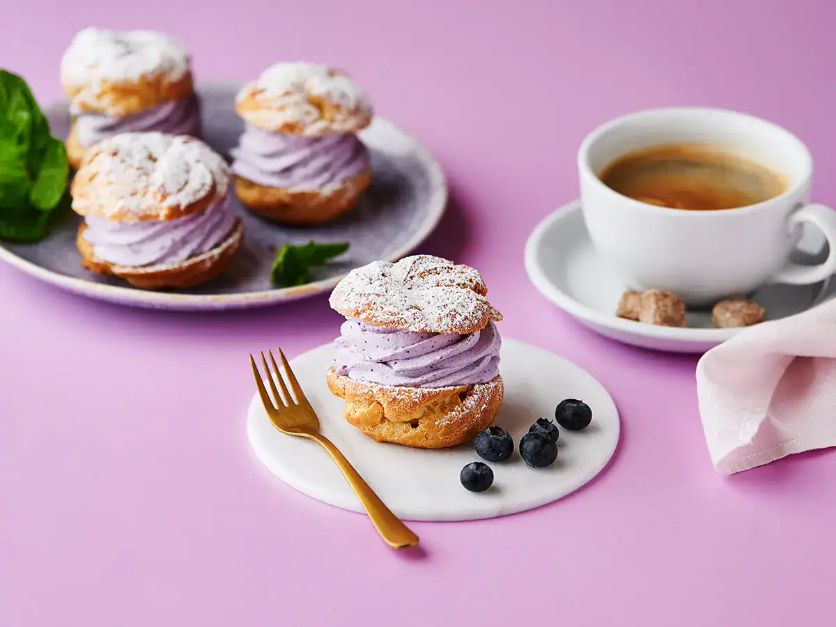 Profiteroles with Blueberry Chantily Cream  - Emborg Singapore