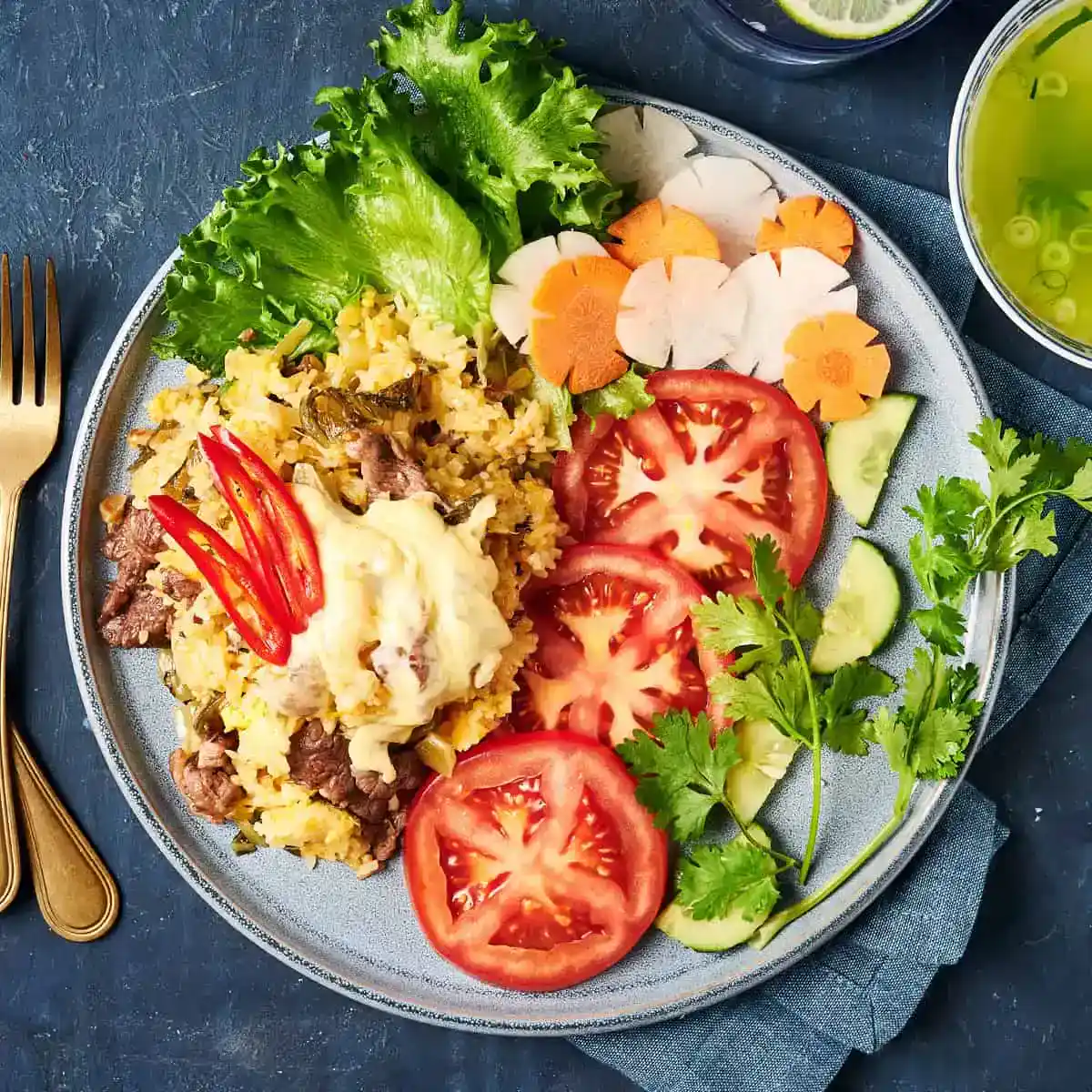 Fried Rice with Beef, Pickled Mustard Greens and Cheese - Emborg