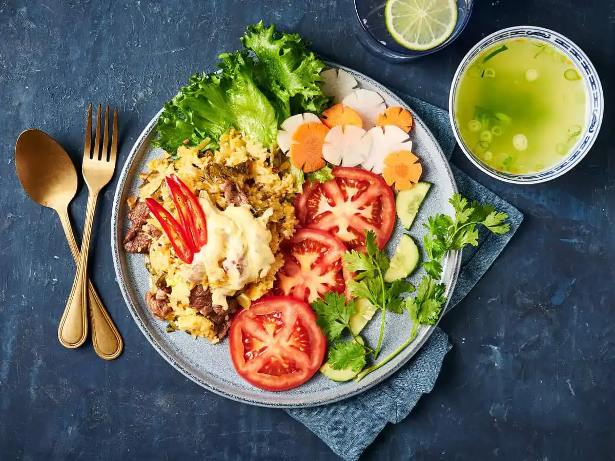 Fried Rice with Beef, Pickled Mustard Greens and Cheese - Emborg